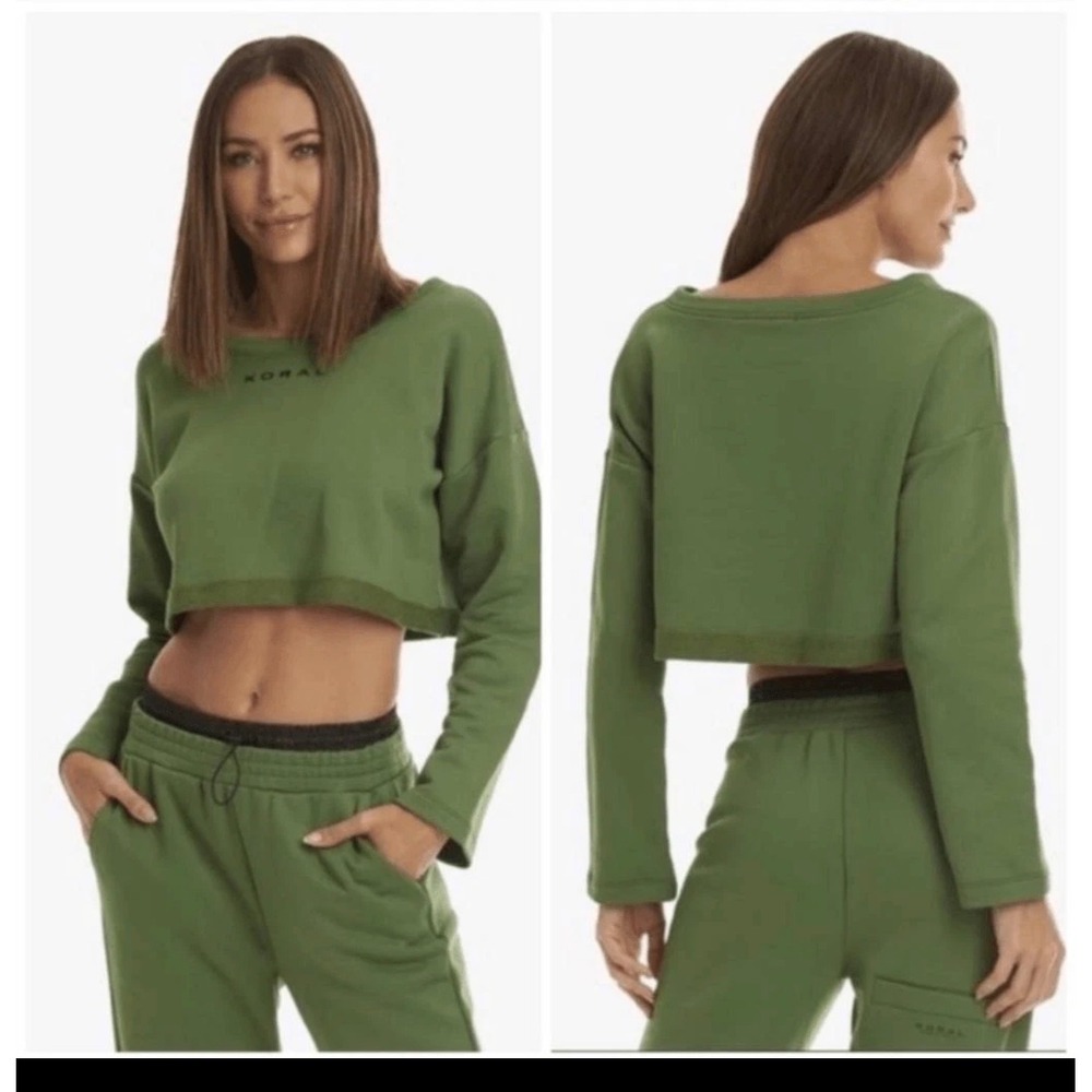 NWT Koral Valor Valo Crop Top Olive‎ Green Womens Size Large Athlesiure